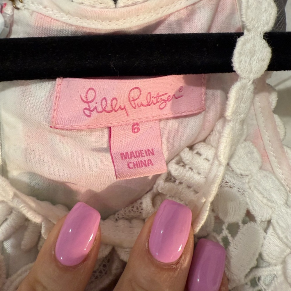 Lilly Pulitzer Pink and White Crochet-Trim Dress | Size 6 - Picture 4 of 6